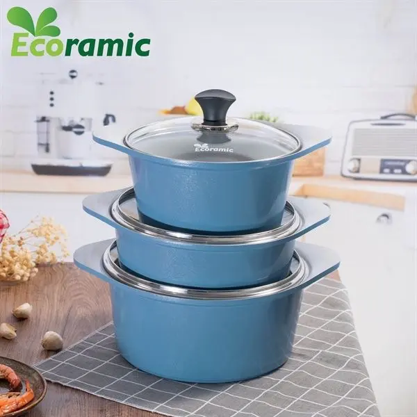 BỘ 3 NỒI VÂN ĐÁ ECORAMIC VLINE 6 CHỐNG DÍNH (Tặng chảo inox 20cm, bắc nồi silicon)  [Dùng mọi loại bếp] 1