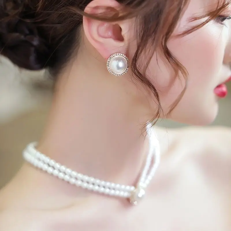 Bộ Bông Tai Vòng Cổ Ngọc Trai, Hai Lớp, Phụ Kiện Váy Cưới Cô Dâu, Bộ Bông Tai Cô Dâu 3