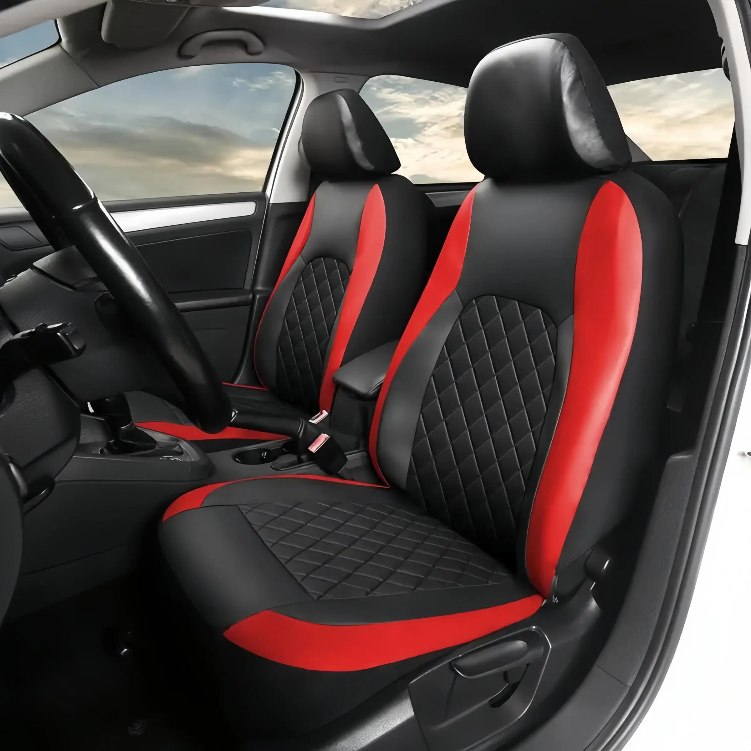 Car Front Seat Cover, 2 Counts PU Leather Car Seat Protector & 2 Counts Car Headrest Cover, Waterproof Car Seat Cover for Cars, Trucks, SUVs, Universal Car Interior Accessories