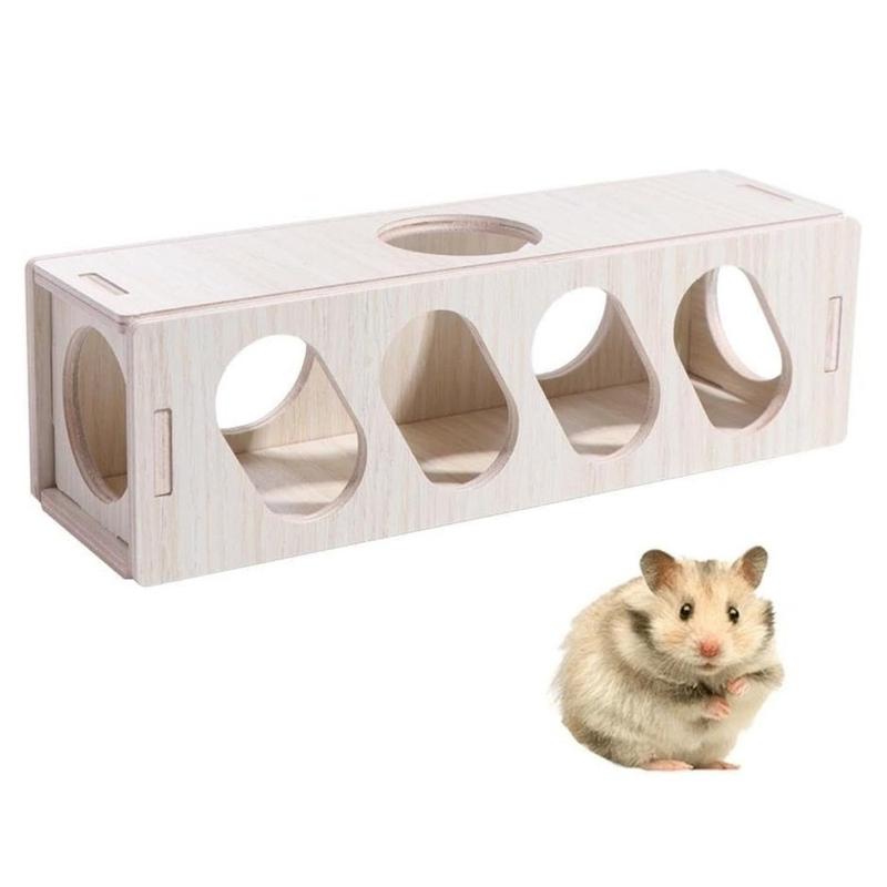 PRWL Pet Mới Gỗ tự nhiên Đồ chơi đường hầm cho chuột hamster Bền bỉ Đồ thủ công…