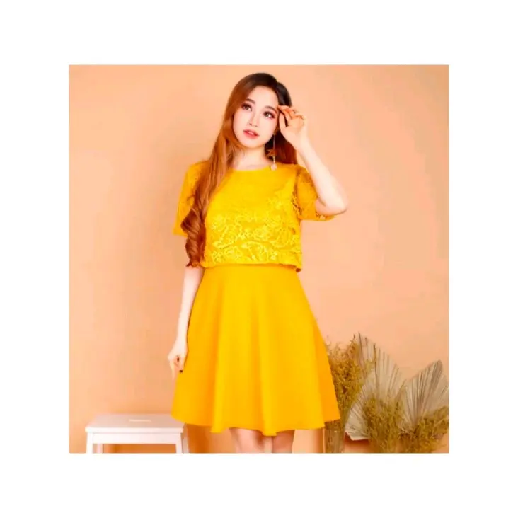 Dress Terbaru  Baju Imlek/Natal Bahan Moscrape Mix Berukat Geliter Kondangan Simple Dewasa Midi Pesta Natal Wanita Casual Remaja Pendek Mewah Gaun Maxi 1