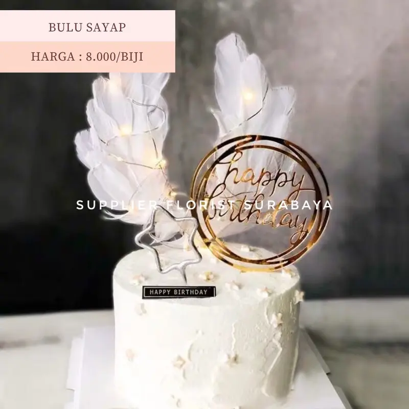 HIASAN KUE TART MODEL BULU BULU PUTIH DAN HITAM TOPPER KUE TART, BULU KAWAT MODEL HATI SPIRAL, BULU MODEL SAYAP 0