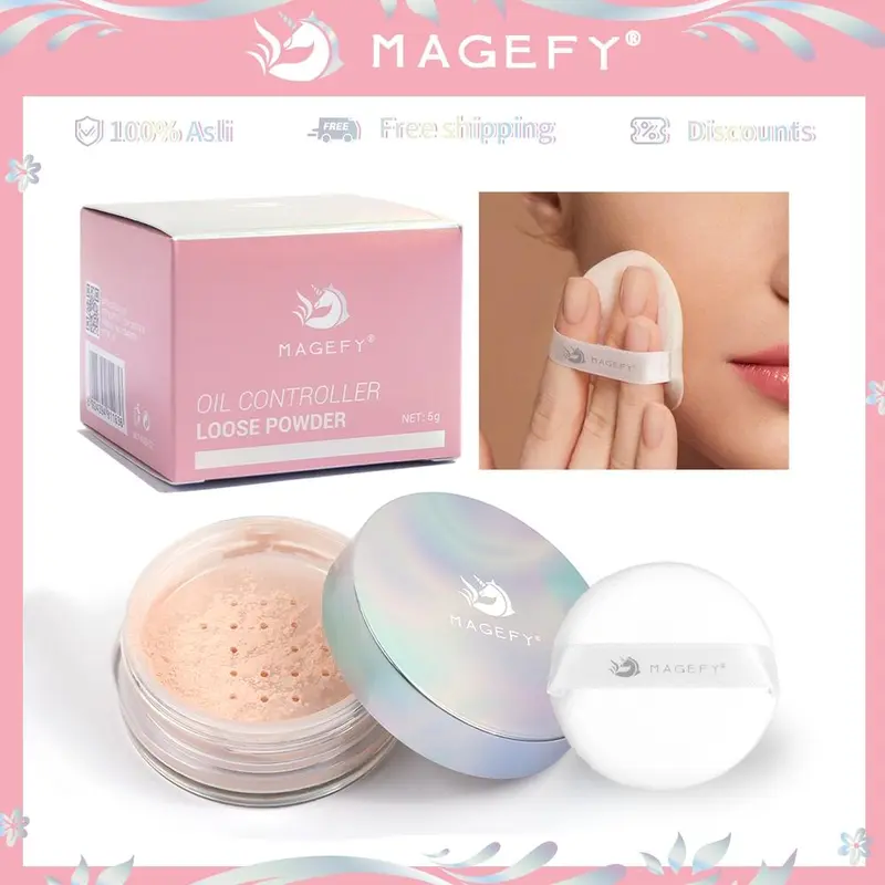 MAGEFY Oil Controller Loose Powder Silky Smooth Setting Powder Natural Bedak Tabur 8028 Cushion Lasting 0