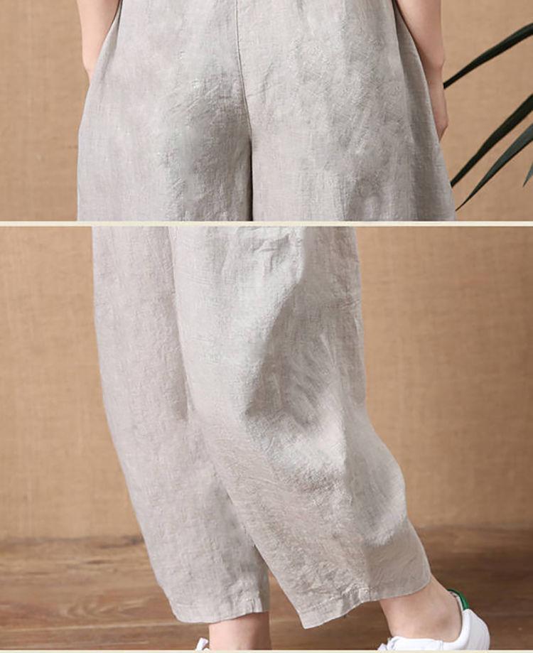 Product Introduction of 2025 Summer New Cotton Linen Long Pants for Women Loose Plus Size Wide Leg Pants High Waist Versatile Floor-Length Linen Pants rib  flares cutbray 12