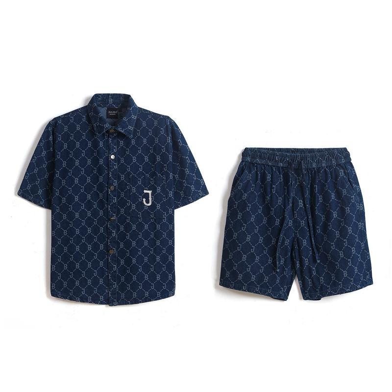 Bộ quần áo sơ mi denim và quần short monogram JULIDO Nam Menswear Có lẻ áo và quần