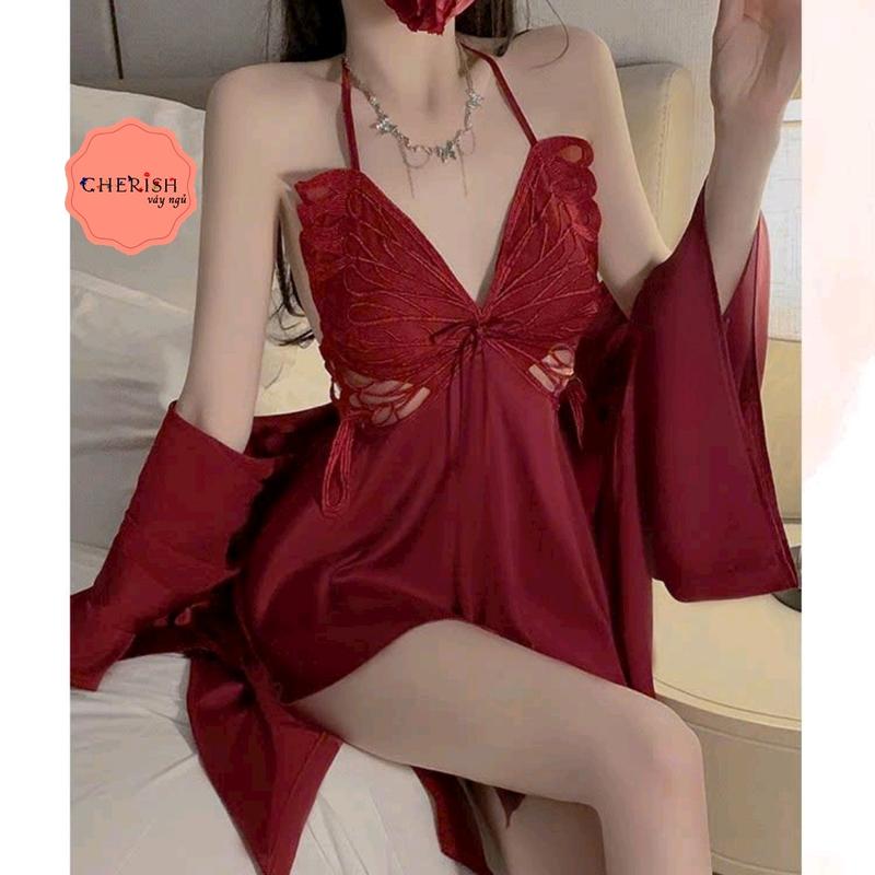 M121 Váy Ngủ Lụa Có Đệm, Hàng Quảng Châu Bao Mềm Mịn Mát Chuẩn Dáng, Dành Cho Nữ, Thiết Kế Cánh Bướm