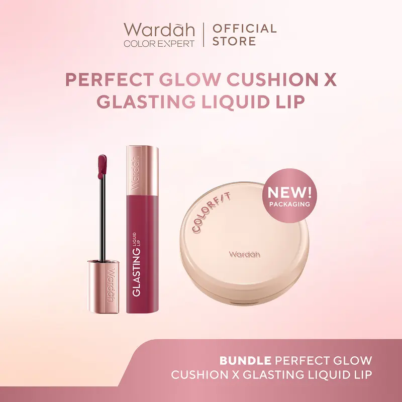 WARDAH Paket Glasting Liquid Lip + Colorfit Perfect Glow Cushion - Makeup 1