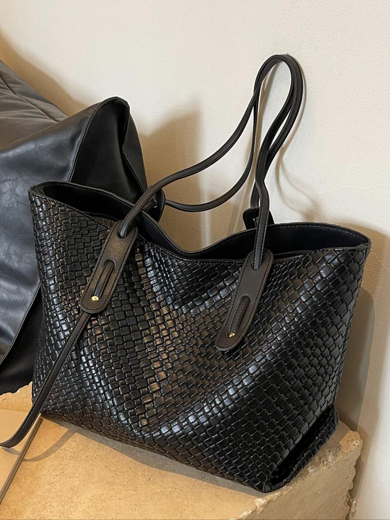 Product Introduction of Women's Fashionable Plain Color Tote Bag, 2025 New Style Casual Versatile Large Capacity Shoulder Bag for Daily Used, Trendy High-quality Daily Commuting Bag 0