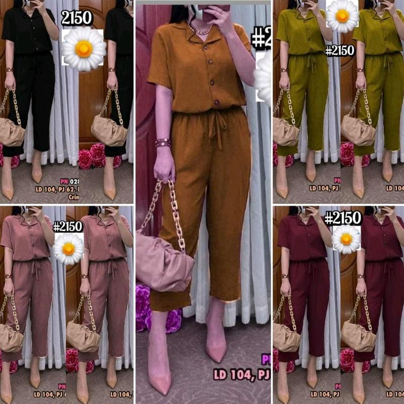 ONESET Cringkle Pendek ANDIN Setelan Wanita Kancing KRAH V Celana Panjang Crinkle Airflow Crinkle Airflow 1