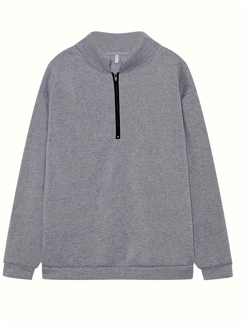 Product Introduction of Women's Plain Half Zip Stand Collar Sweatshirt, Clothes for Women, Casual Drop Shoulder Long Sleeve Pullover, Ladies Clothes for Daily Wear, Kawaii Clothing, Modest Gym Outfits, Posh Clothes Women, Tops for Women 19
