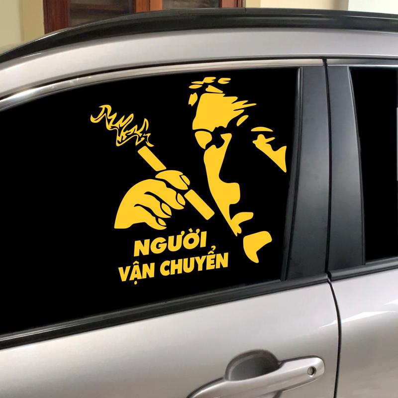 Tem dán kính ô tô Hình Cao Bồi kèm chữ Vạn Dặm Bình An, Người Vận Chuyển, nhiều kích thước chất liệu decal ngoài trời kháng nước, Tem Dán Xe, Tem Decal Dán Xe