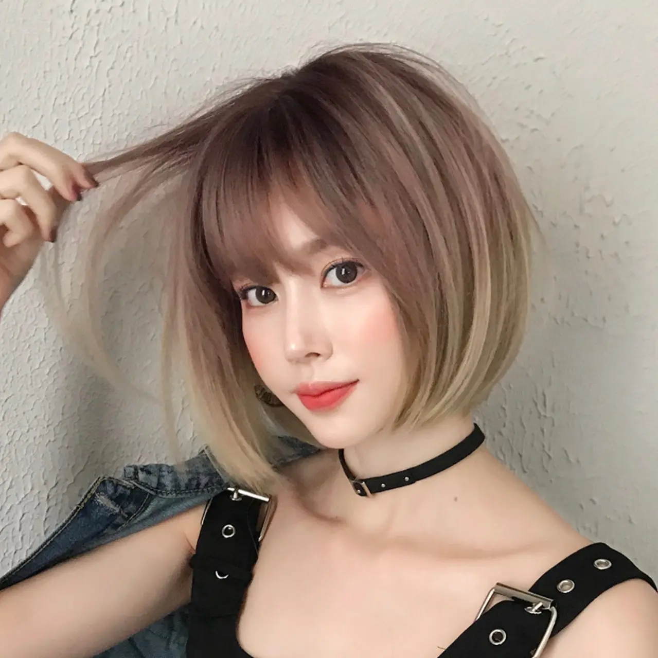 Rambut palsu wig wanita korea bob lurus rose gold 33 cm D3113