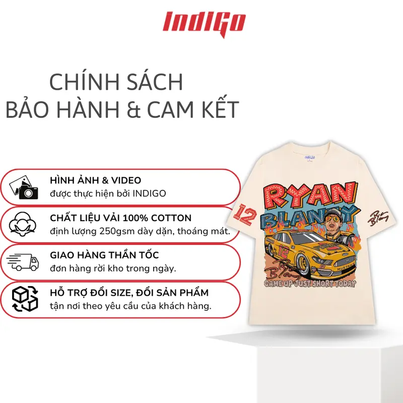 Áo thun unisex INDIGO RB chất liệu cotton 250gsm, áo phông nam nữ oversize cổ tròn TS014 Menswear Đen 3