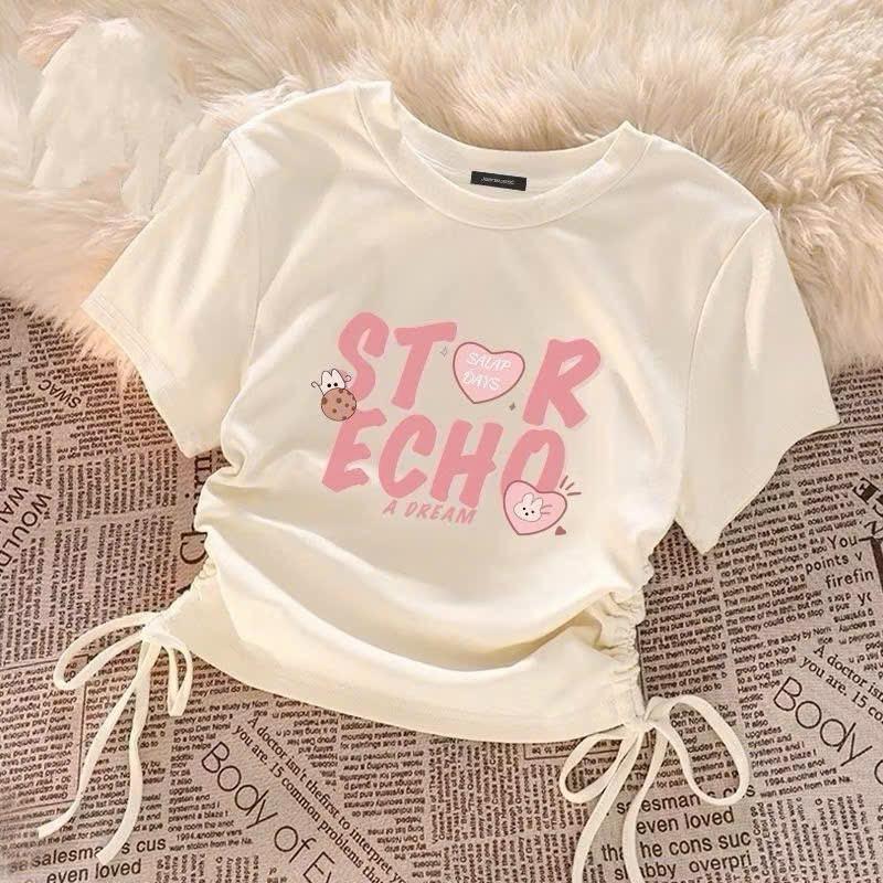 Áo thun croptop hai màu đen trắng in chữ hồng ngọt ngào xinh xắn VANISA CT145