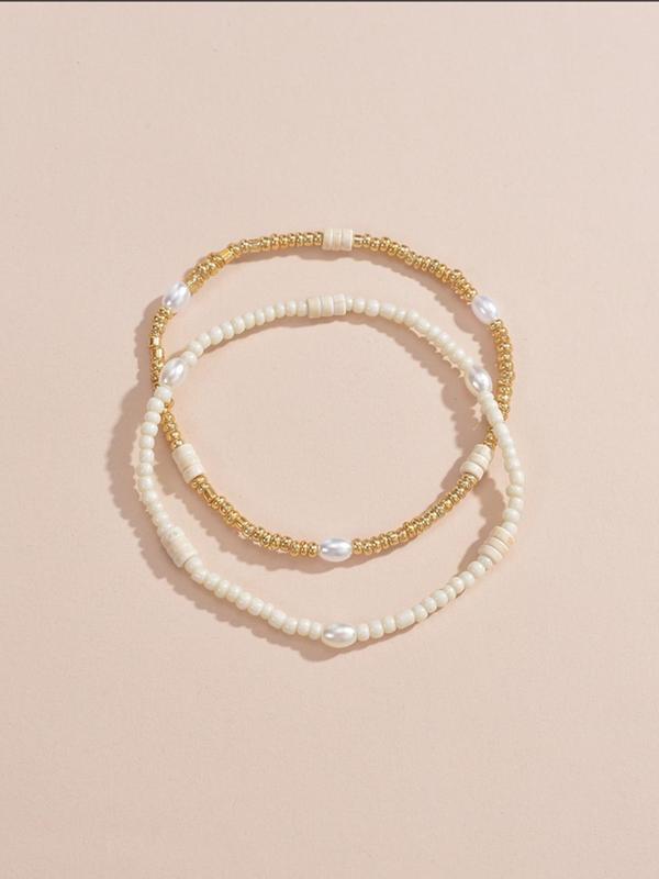 Women's Simple Style Plain Color Beaded Anklet, Fashion Accessory for Party, Daily Clothing Decor, Trendy All-match & Exquisite Jewelry for Gift, Gifts for Her 2