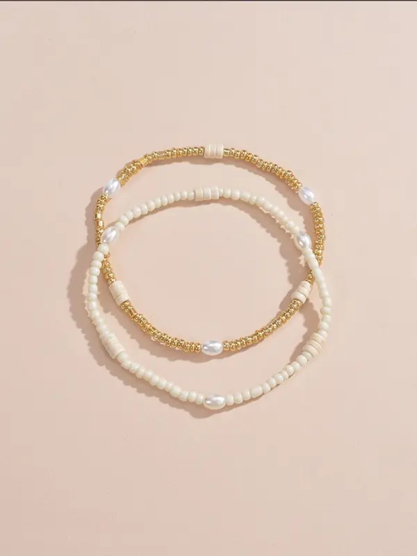 Women's Simple Style Plain Color Beaded Anklet, Fashion Accessory for Party, Daily Clothing Decor, Trendy All-match & Exquisite Jewelry for Gift, Fine Gifts for Her 2