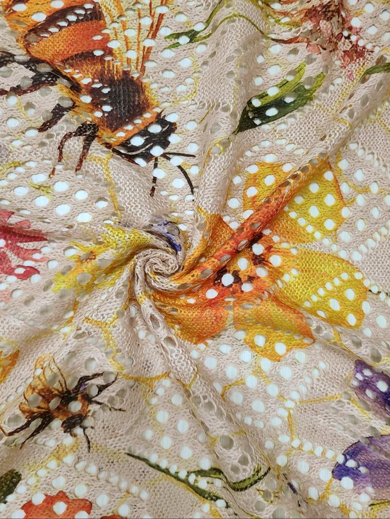 Product Introduction of Women's Floral & Bee Print Cardigan, Boho Casual Cardigan for Beach Vacation Holiday, Ladies Summer Clothes, Knitwear 3