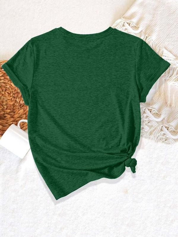 【Plus Size】 Cartoon Castle & Figure Print Round Neck Tee, Casual Short Sleeve Crew Neck T-shirt for Summer, Women's Plus Clothing for Daily Wear 7