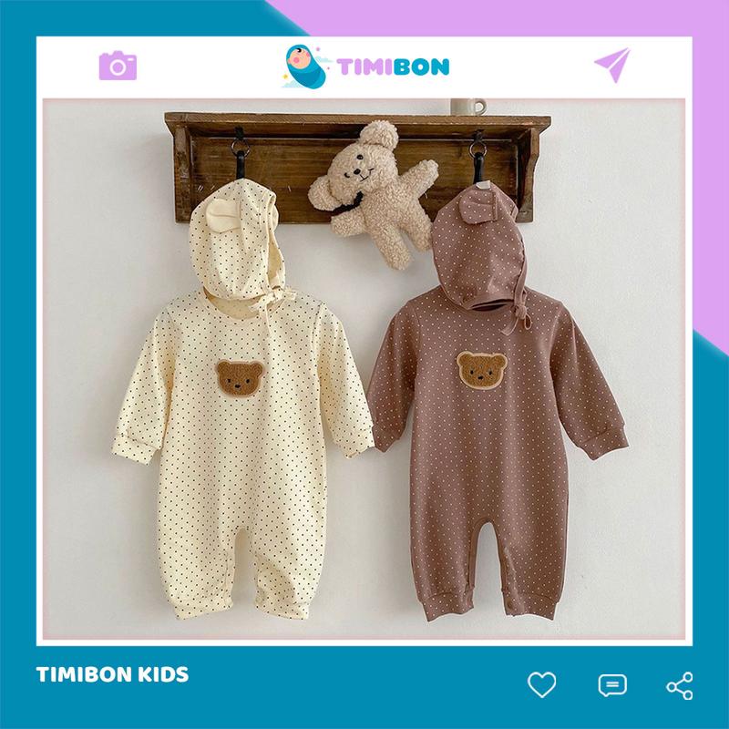 Bodysuit Dài Tay Cho Bé Trai Bé Gái Body Thu Đông Đính Gấu Mềm Mịn Mẫu Quần Áo Trẻ Em Liền Thân – BDD57