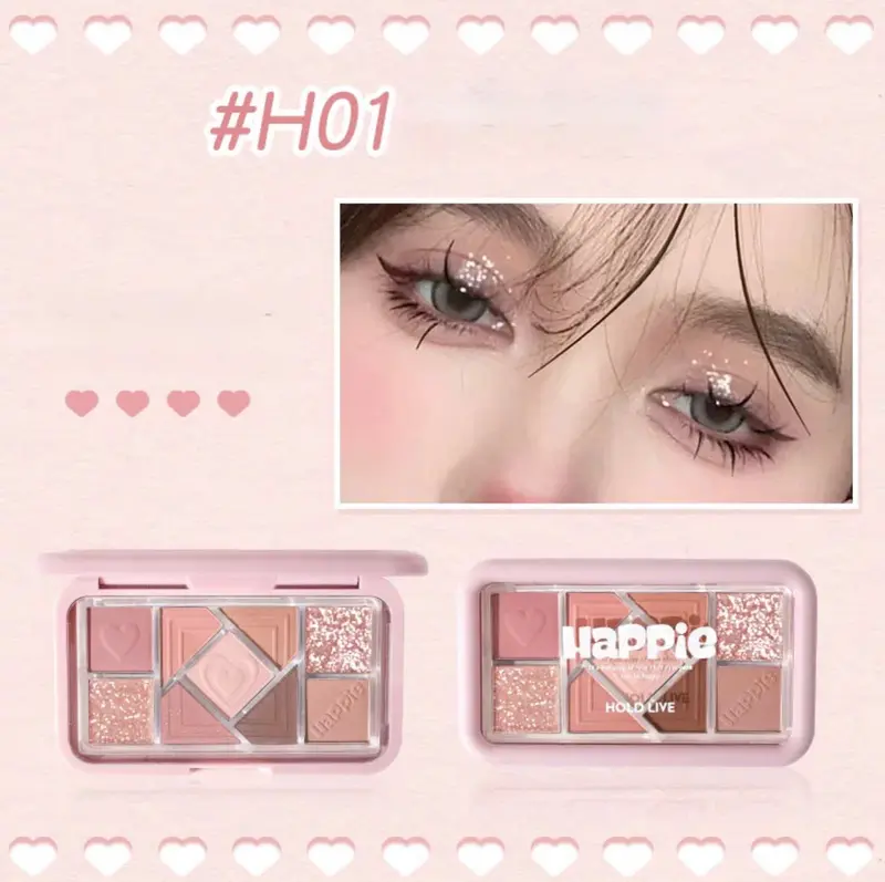 [THUỶ ĐỖ x BOWSTORE] Bảng Phấn Mắt Hold Live 9 Ô Happie, Phấn mắt nhũ lì cool tone, xanh khói trang điểm mắt xinh xắn Eyeshadow 4