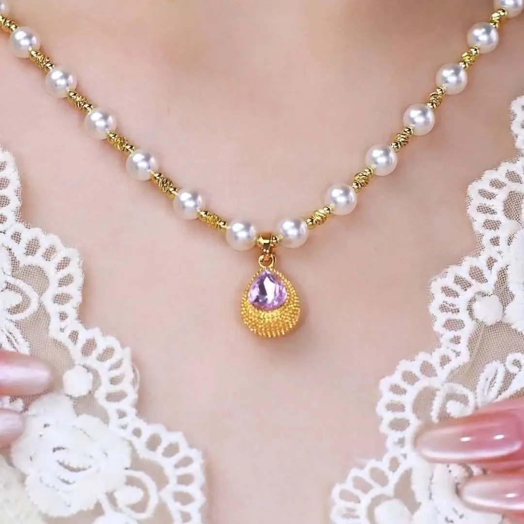 Vòng Cổ Ngọc Trai sầu riêng, Phong Cách Pháp, Hàng Mới Về, Dành Cho Nữ, Giá Cả Phải Chăng, Sang Trọng Và Đơn Giản, Mặt Dây Chuyền sầu riêng tím, Thanh Lịch, Dây Chuyền Xương Đòn