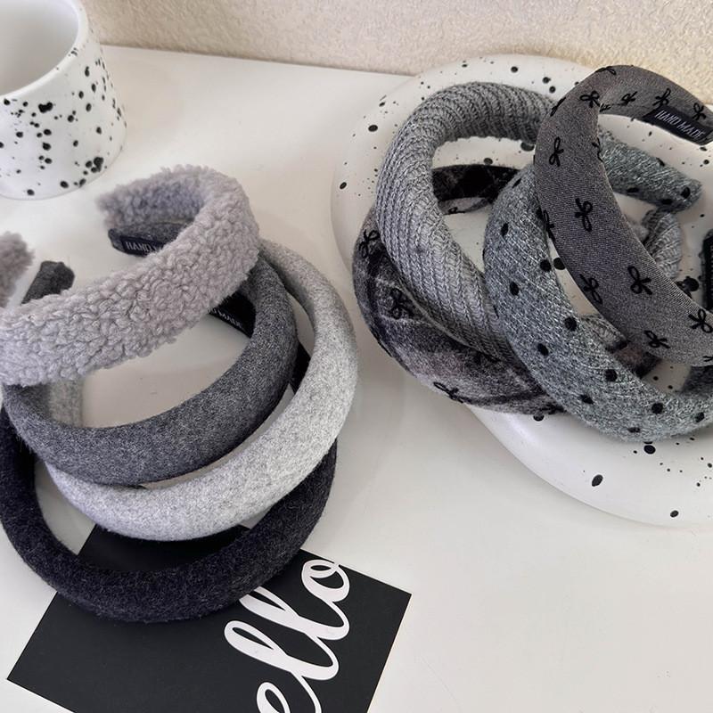 Gray Polka Dot Knitted Bow Retro Hair Accessories Headband 1