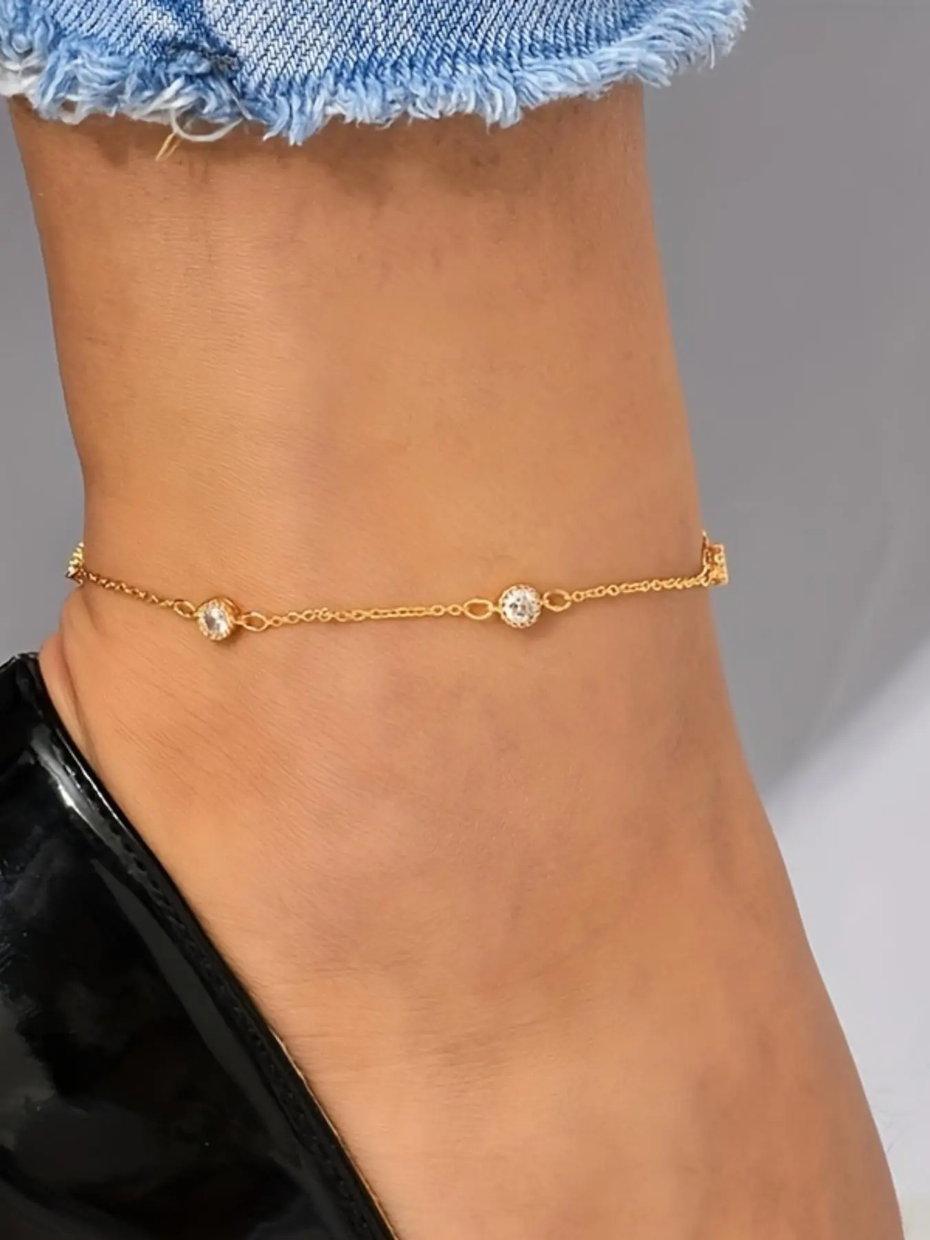 Simple Plain Color Zircon Decor Anklet, Fashionable Foot Jewelry for Women & Men, Trendy All-match & Exquisite Jewelry for Birthday Gift