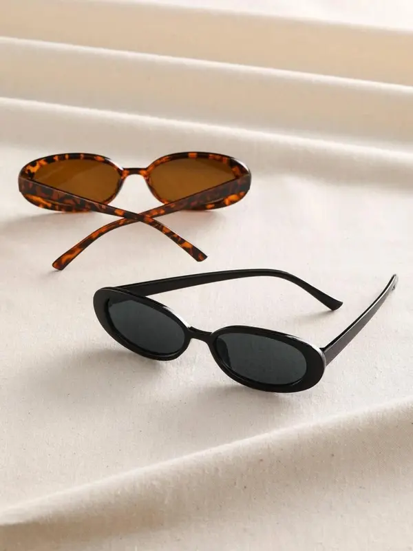 Trendy Tortoiseshell Pattern Sunglasses Set, Vintage Oval Frame Sunglasses for Everyday Use, Fashion Accessories for Outdoor Activities 2