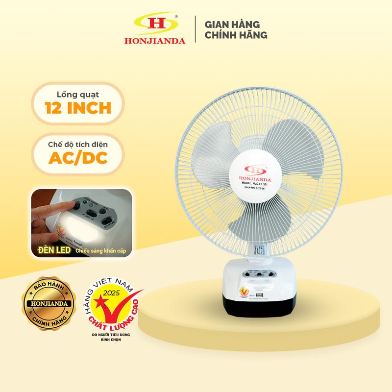 HONJIANDA Quạt Sạc Tích Điện 12 Inch-FL301 AC&DC - Có Đèn LED & USB, Thời Gian Sử Dụng Lên Đến 20H ( tuỳ chọn )