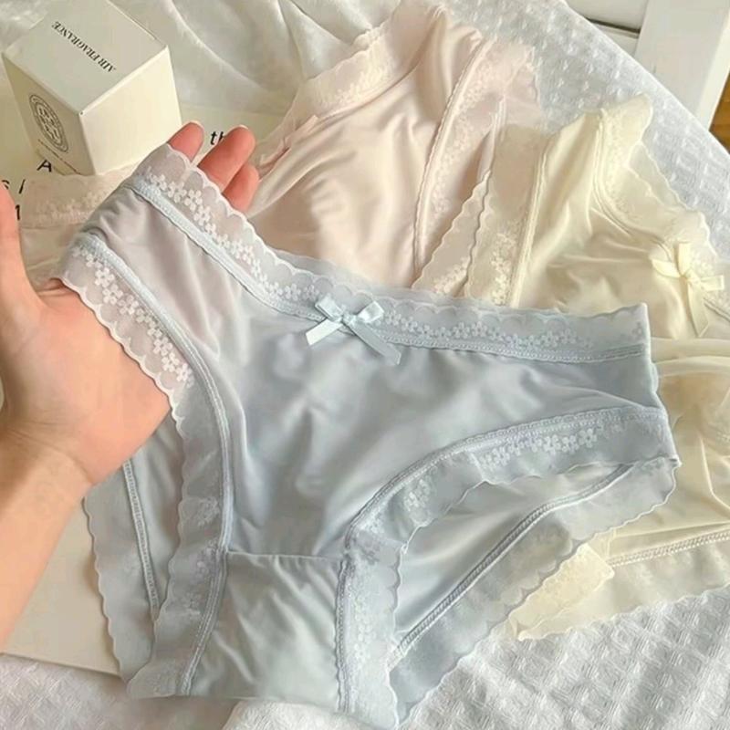 Set 10 quần lót nữ mix màu ( có tách lẻ 5) chất su lụa tàng hình, mềm mại thoáng mát viền ren tinh tế đính nơ dễ thương Women Cotton kimyen bikini 0