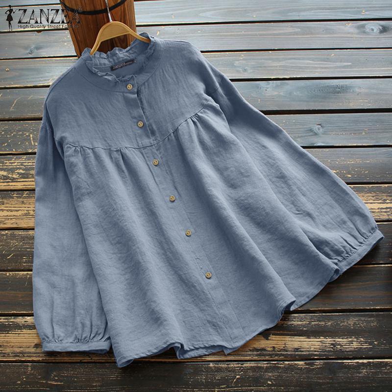Product Introduction of ZANZEA Womens Casual Cotton Linen Button Down Blouse Fashion Crew Neck Lantern Sleeves Shirts * 21