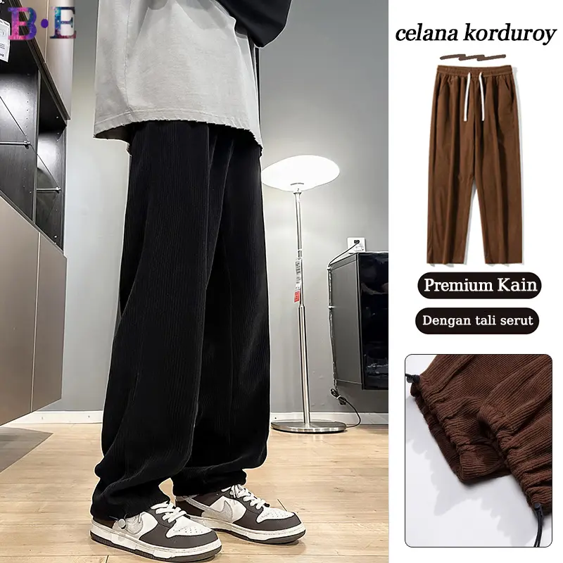 celana korduroy pria celana korean style celana panjang pria oversize celana corduroy pria baggy pants curduroy pants celana hitam celana abuabu pria straight pants loose pants celana kulot pria celana pinggang karet celana panjang polos【M-5XL】