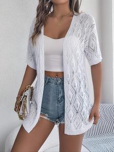 Women's Plain Hollow Out Sheer Drop Shoulder Cardigan, Casual Half Sleeve Open Front Knitwear for Summer, Fashion Women's Knit Clothing for Daily Wear