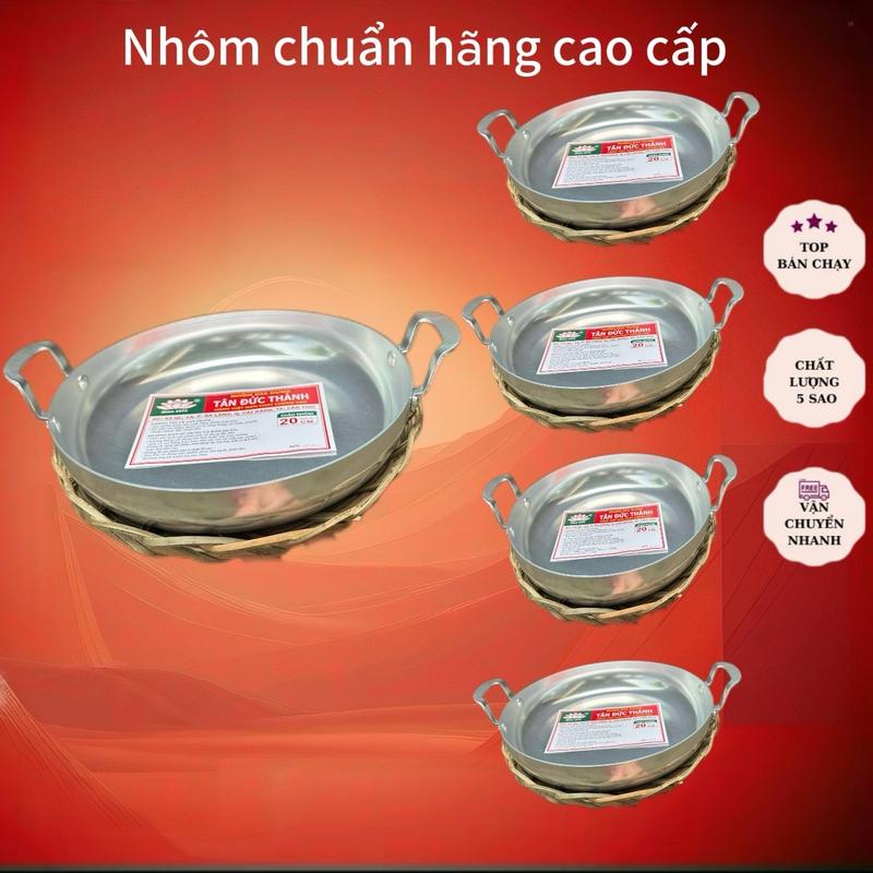 Combo Chảo cắt 20cm Tân Đức Thành và rế tre làm bánh mì chảo, trứng ốp, bò né, ốc rang phục vụ quán ăn nhà hàng