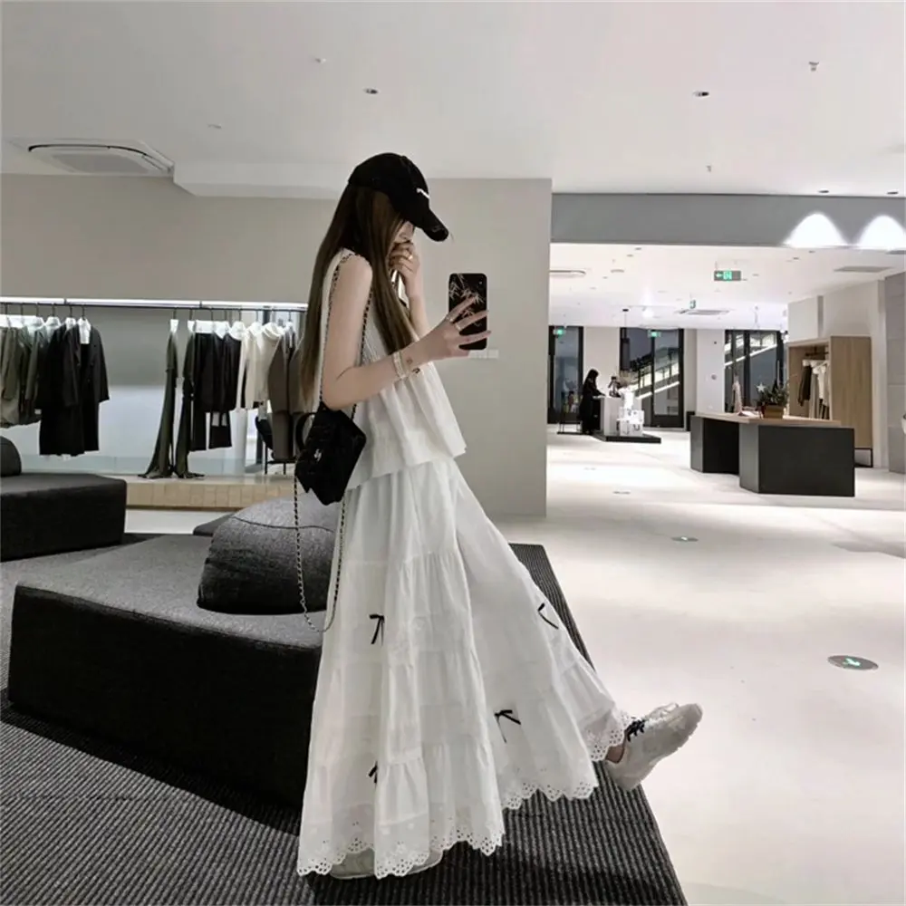 101250 .00G Pieces Suit Lazy Relaxed Feeling Wear a Whole Suit Bow Design Sleeveless Shirt with Half-Length Dress