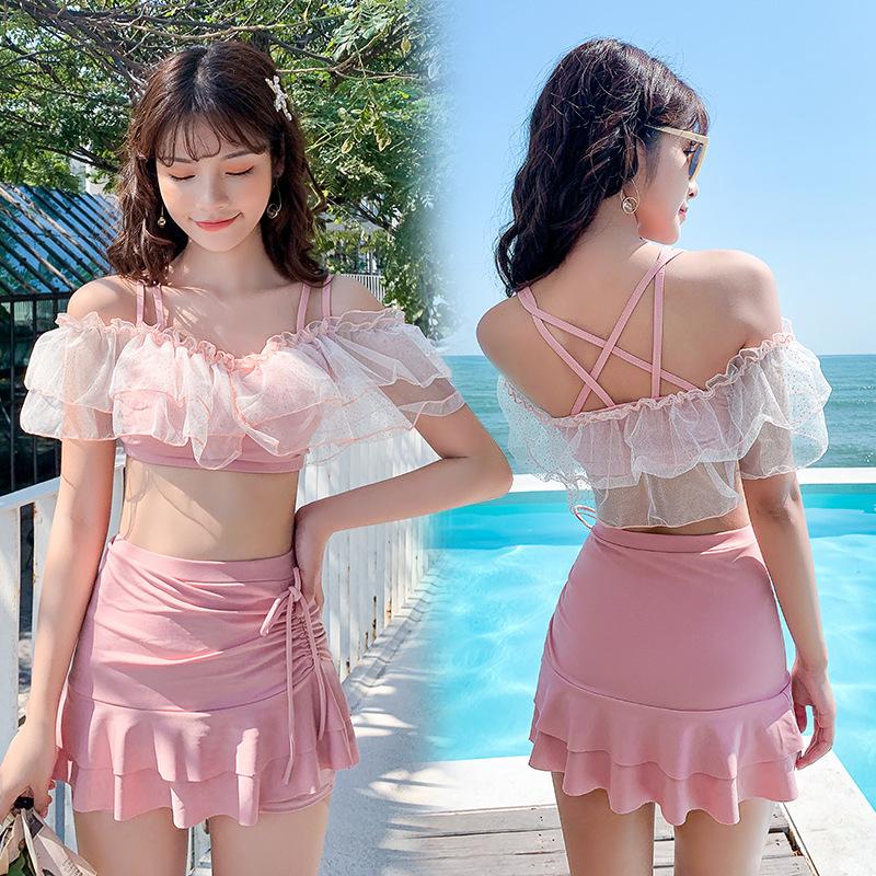 Bộ Bikini, 2 Món, Dành Cho Nữ, Trang Phục Mùa Hè, Thiết Kế Thanh Lịch, Hở Lưng, Có Nơ, Thời Trang, Phong Cách Hàn Quốc, Đồ Bơi, Thích Hợp Cho Bé Gái Ngọt Ngào, Kiểu Trễ Vai Hai Mảnh Áo Top 1