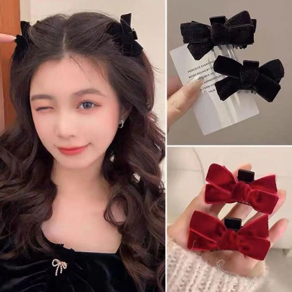 Kẹp Tóc Nơ Nhung, Cặp Phong Cách Hàn Quốc, Phụ Kiện Thời Trang, Dành Cho Bé Gái, Bộ 2 Chiếc Women Hoa