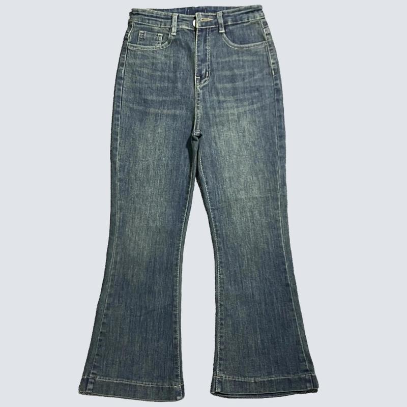 (LOE9TAC353) Quần Jean Nữ Dáng Loe 9 Tấc (92 cm) Dành Cho Nàng m50, Chất Jean Co Giãn, Lai Gấp To Women Denim Có Túi Pants