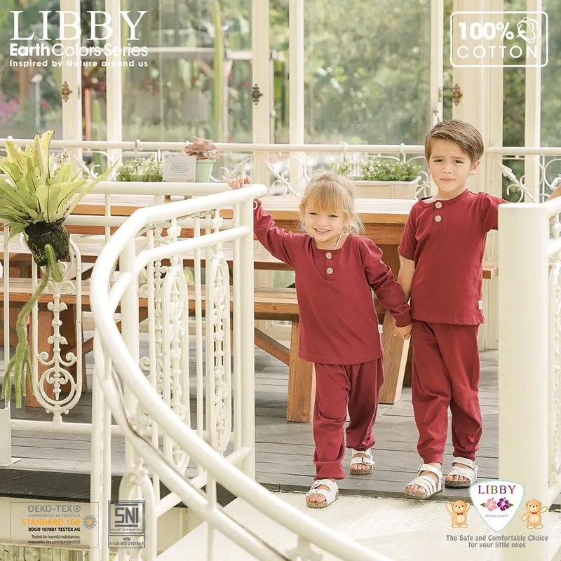 Libby fave set earth color series setelan kaos oblong lengan panjang celana panjang anak / piyama anak Katun Lengan panjang Polos 1