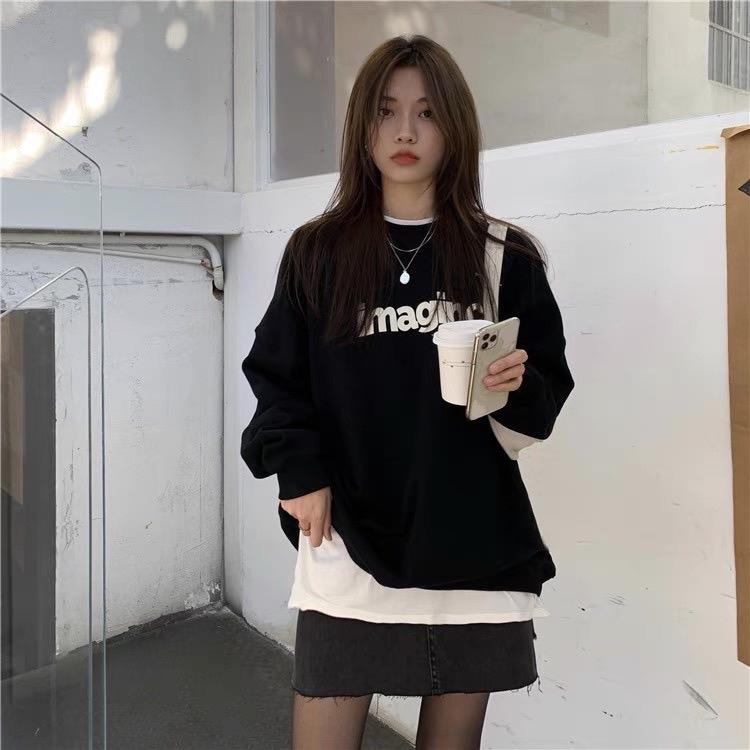 Áo Sweater Nỉ Bông Form Rộng Nam Nữ Unisex Dáng Oversize Xám Tiêu In Chữ Imagine ( Sw Imagine) 1