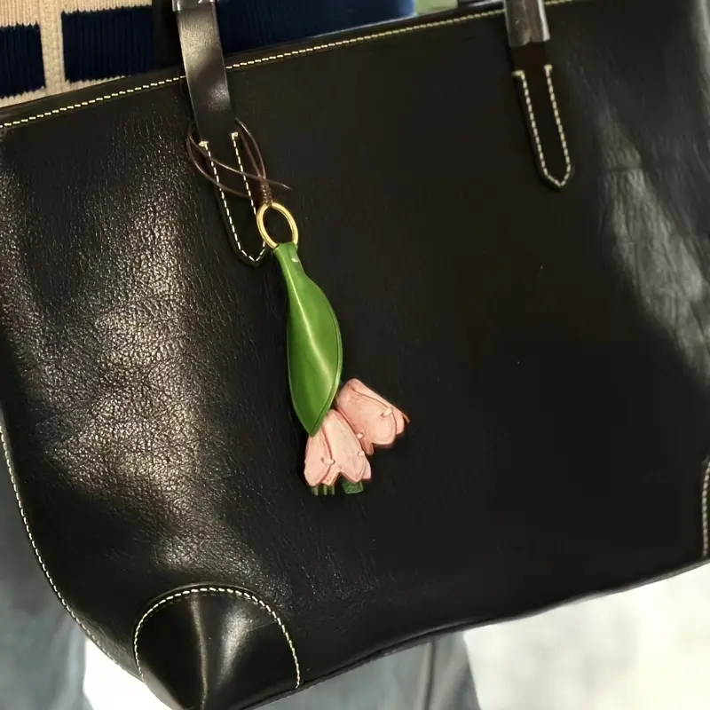 bag charm [Leather Keychain] Colorful Handmade PU Leather Rose Keychain | Tulip Flower Design with Metal Ring, Accessory for Womens Bags, Wallets, or Keys, Perfect Valentines Day Gift, Bag Accessory | Decorative Keychain | PU Leather Tulip 6