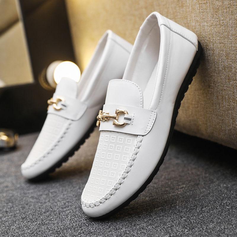 Giày Da Thường Ngày Cho Nam, Hàng Mới Về Mùa Thu, Đế Mềm, Gommino, Giày Lười Lái Xe, Giày Trắng Hoa Shoes 1