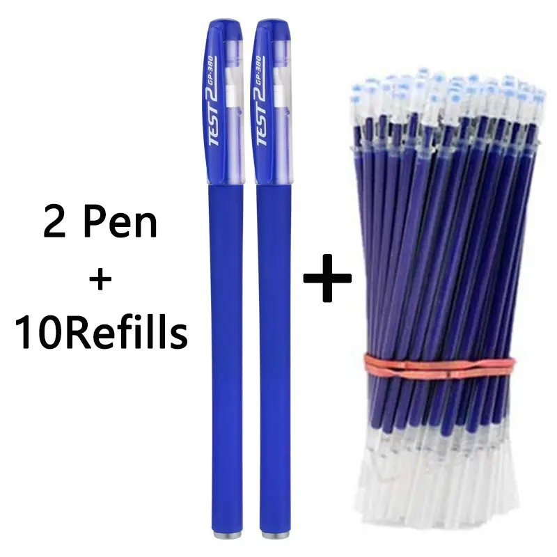 Bộ 2 Bút + 10 Bút Gel Nạp Lại, Mực Gel Màu Đen, Văn Phòng, Trường Học, Điểm Mịn, Có Thể Nạp Lại, Bút Viết Hàng Ngày, Văn Phòng Phẩm
