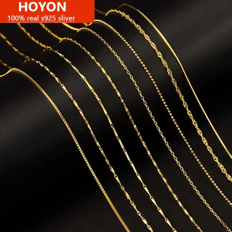 Vòng Cổ Mạ Vàng 14k, HOYON, Dành Cho Nữ, Vòng Cổ, Hộp Vàng Thật, Chữ O, Xương Rắn, Sóng Nước, Dây Chuyền Xương Đòn, Đồ Trang Sức