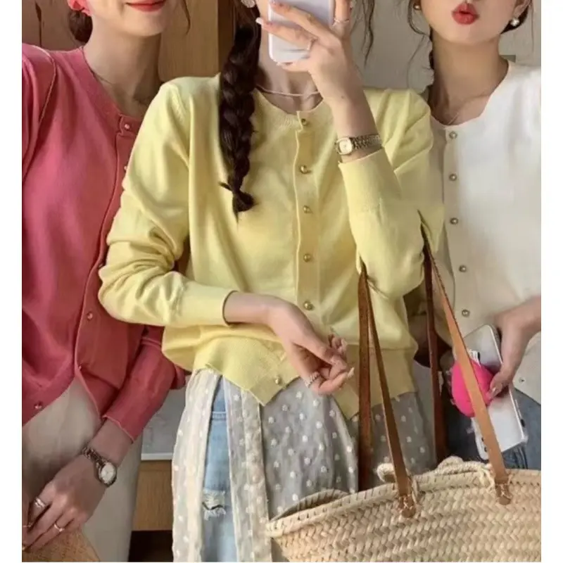 Áo Khoác Mới Cho Mùa Thu Và Mùa Đông, Phong Cách Hàn Quốc, Áo Len Kẹo Chống Lão Hóa, Dài Tay, Cổ Tròn, Áo Cardigan Dệt Kim Cho Nữ Top Women 0