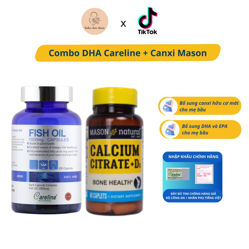 Combo DHA Careline và Canxi Mason Citrate hỗ trợ bổ sung DHA, canxi hữu cơ mát cho mẹ bầu