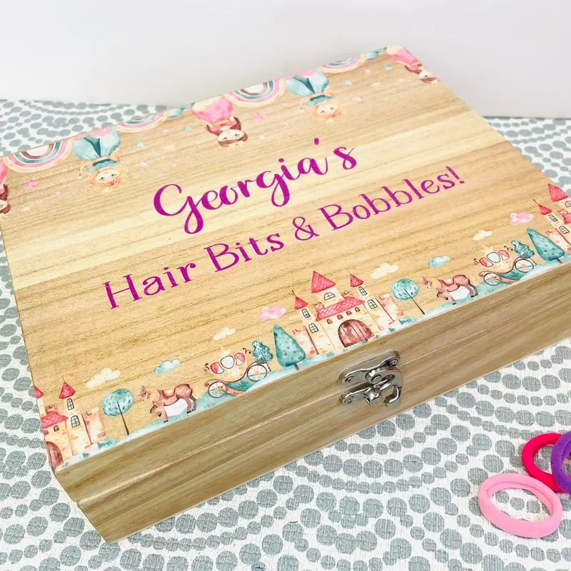 Personalised Hair Accessories storage box princess gift little girls 5th birthday 6th unicorn mermaid present Christening 3