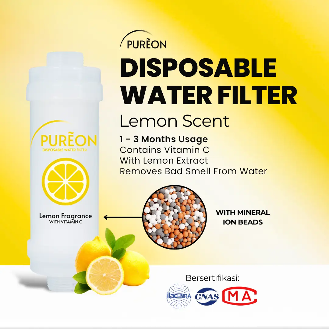 [ Lemon Scent ] PUREON Disposable Shower Filter Lemon Scent | Filter Air Mandi Anti Bau & Anti Iritasi | Filter Air dengan Mineral Beads |  Filter Selang/Kepala Shower Mudah Pasang