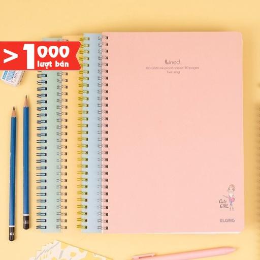 Vở B5 kẻ ngang 80/120/200 trang Klong bìa nhựa lò xo kép chắc chắn, tập sổ Klong