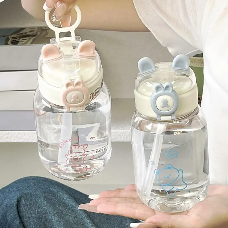 Bình Nước Dễ Thương, Dung Tích 500ML, Dành Cho Trẻ Em, Có Ống Hút Và Ống Hút Nhựa Hoạt Hình S, Cầm Tay, C7Q1 1